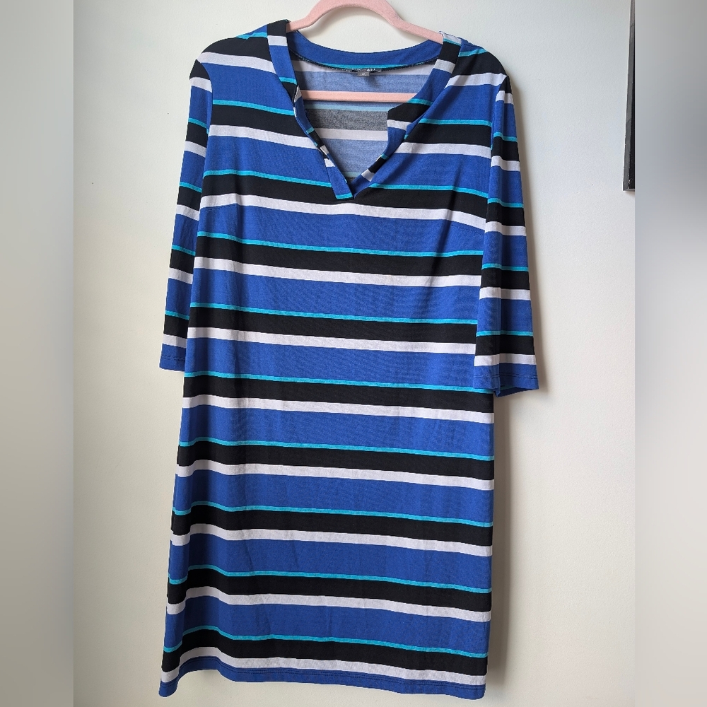 Roz & Ali Striped V-Neck Midi Dress Size 12